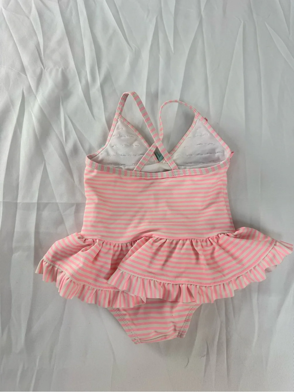 Pink Striped Floral Appliqué Girls One-Piece Swimsuit